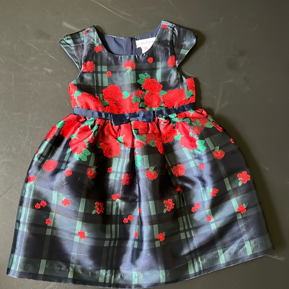 Girls TOMMY BAHAMA navy blue & green plaid dress with red roses Size 6X